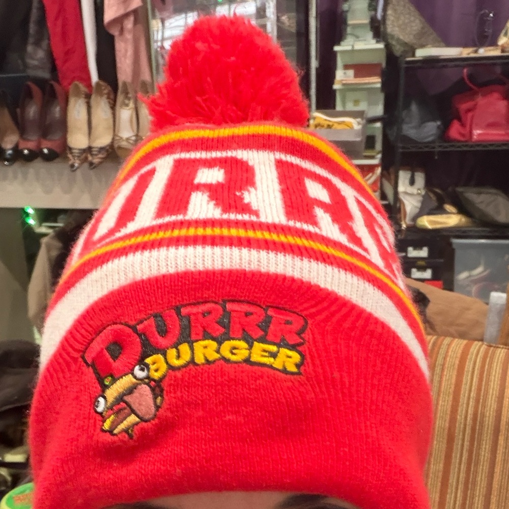 Fortnite‎ Red and Cream Pom-Pom Beanie